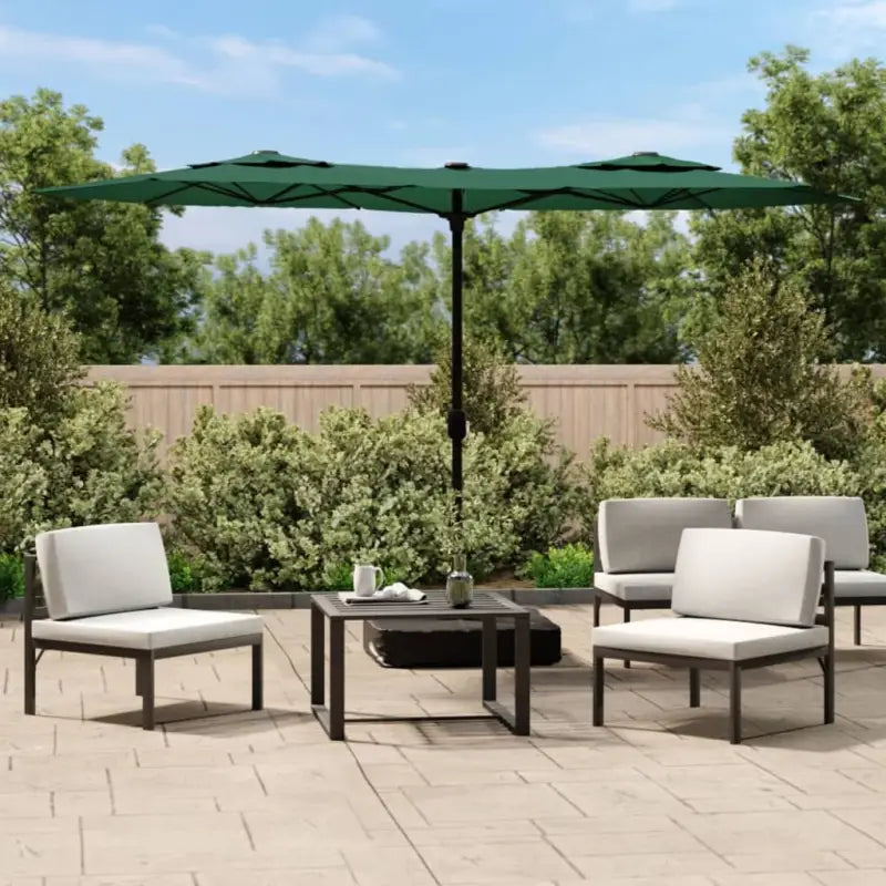 Elegante parasol met dubbel dak en LED-verlichting voor vlakke ondergrond - Groen / 1 - Parasols en zonneschermen