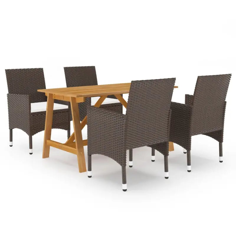Elegante poly rattan tuinset met massief acaciahout ontwerp - Bruin / 140 cm tafellengte - Tuinsets