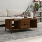 Elegante salontafel met bewerkt hout en ijzeren poten in hoogglans wit - bruin eikenkleur / 1 - Salontafels