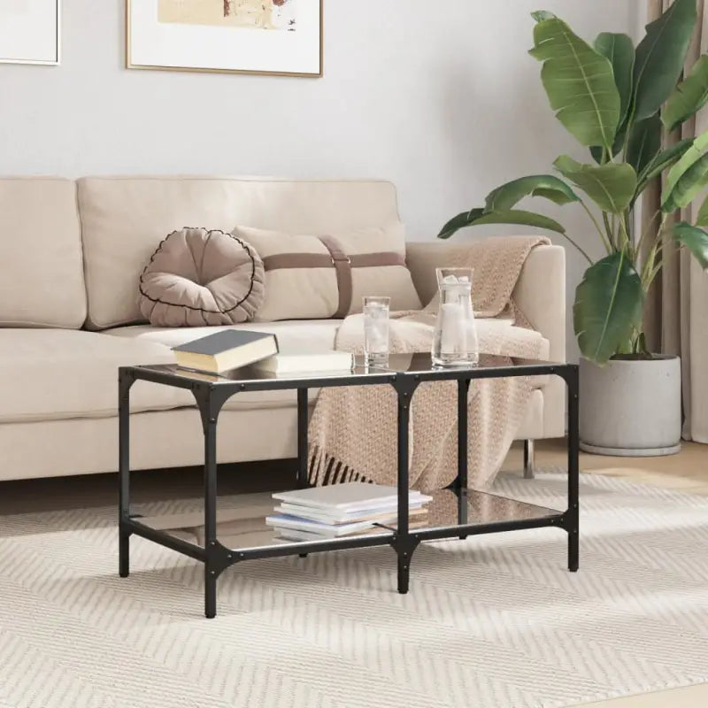 Elegante salontafel met glazen blad voor moderne woonkamers - Zwart glas / 78.5 x 40 x 40 cm / 1 - Salontafels