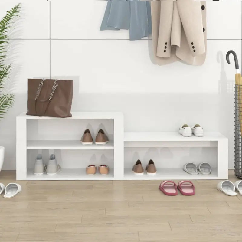 Elegante schoenenkast in hoogglans wit met bewerkt hout - Hoogglans wit / 1 - Schoenenrekken