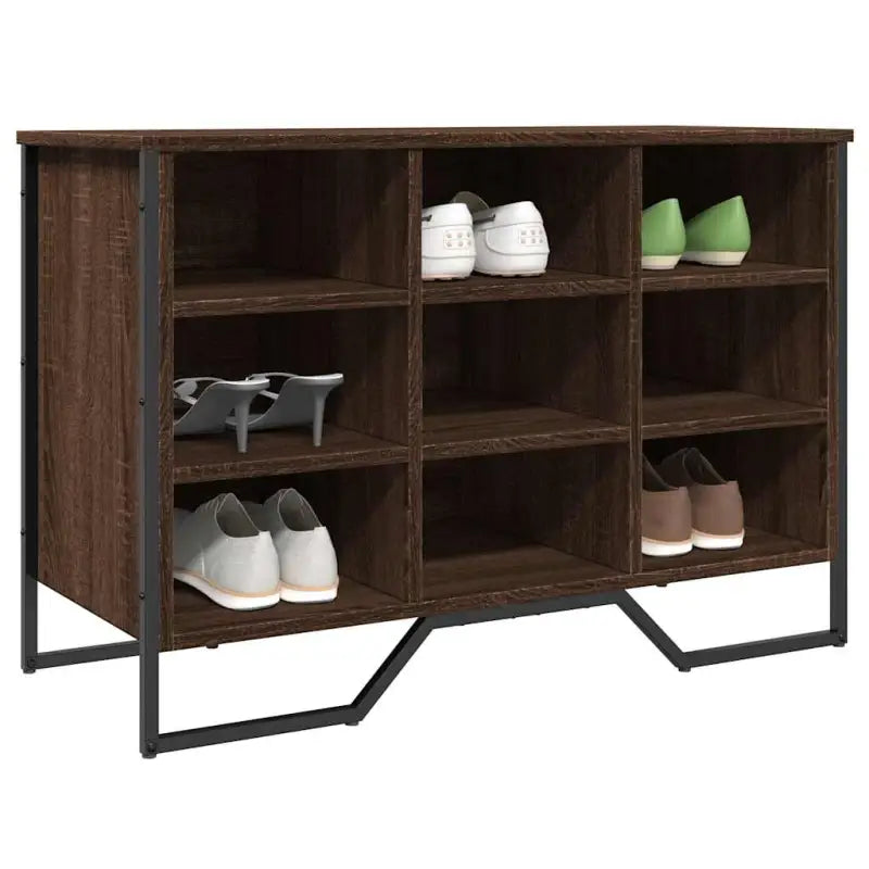 Elegante schoenenkast met bewerkt hout en metalen poten - bruin eikenkleur / 1 / 61.5 cm - Schoenenrekken