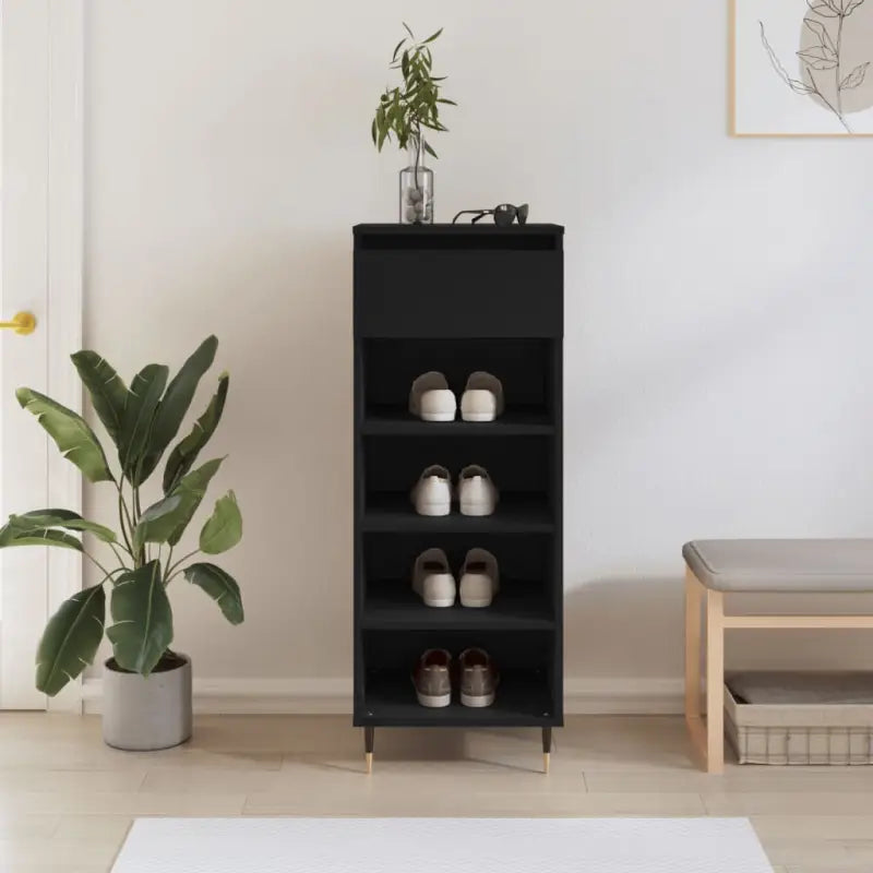 Elegante schoenenkast met bewerkt hout en metalen poten - Zwart / 1 - Schoenenrekken