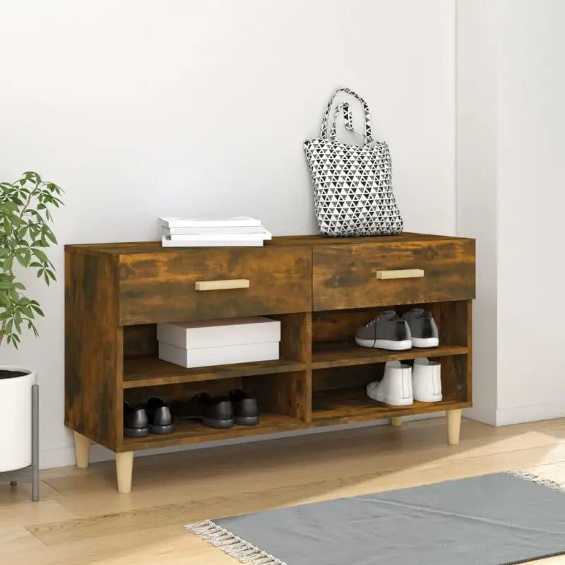 Elegante schoenenkast met bewerkt hout en trendy ontwerp - Schoenenrekken