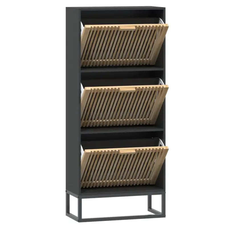 Elegante schoenenkast met ijzeren poot en bewerkt hout voor overzicht - Zwart / 1 - Schoenenrekken