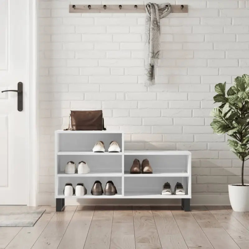 Elegante schoenenkast van bewerkt hout met metalen poten voor een opgeruimd huis - Hoogglans wit / 1 - Schoenenrekken