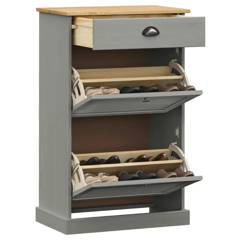 Elegante schoenenkast van massief grenenhout met metalen handgreep - Grijs / 1 - Schoenenrekken