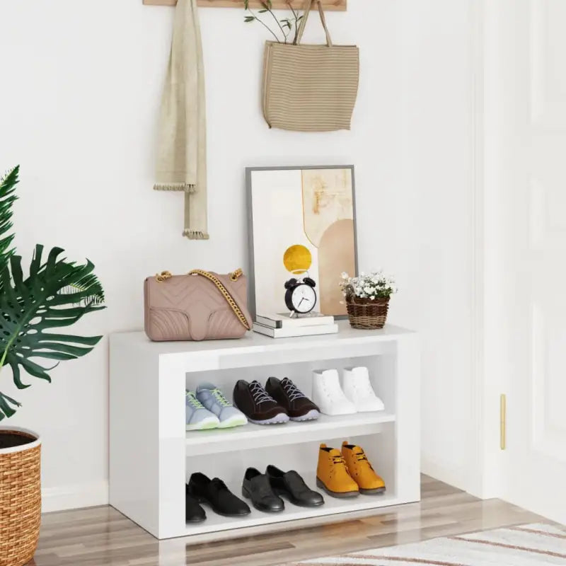 Elegante schoenenrek van bewerkt hout in hoogglans wit - Hoogglans wit / 1 - Schoenenrekken