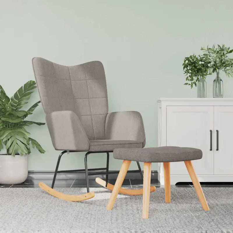 Elegante Schommelstoel met Blokpatroon voor een Modern Interieur - Taupe / 1 / Met voetensteun - Schommelstoelen