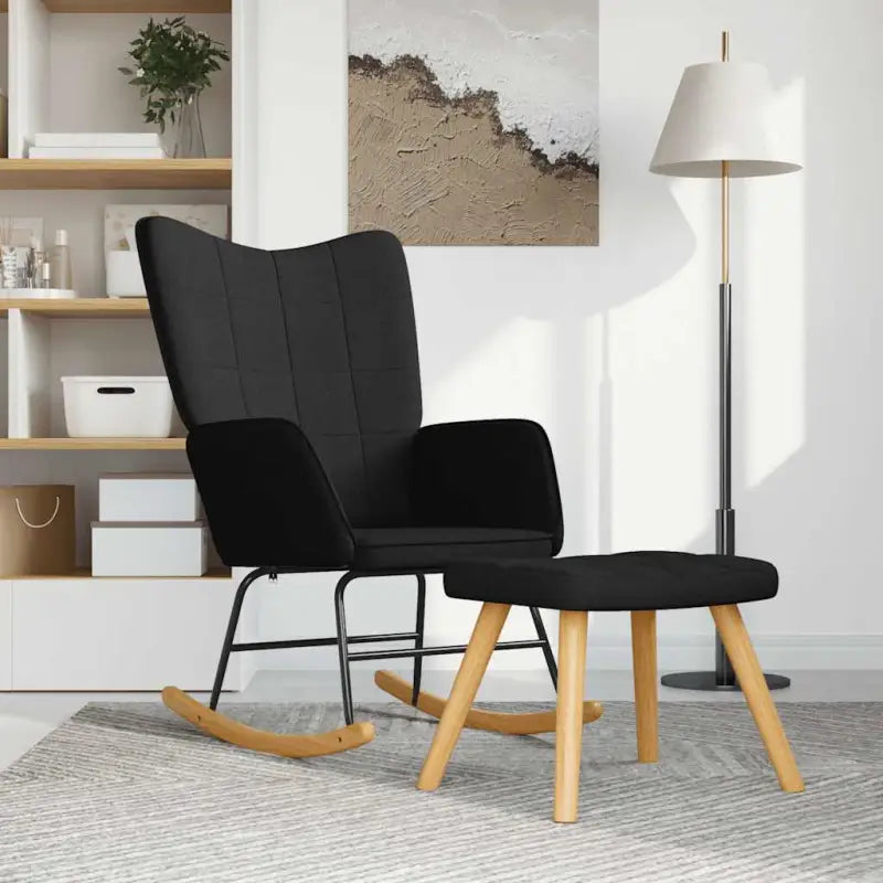 Elegante Schommelstoel met Blokpatroon voor een Modern Interieur - Zwart / 1 / Met voetensteun - Schommelstoelen