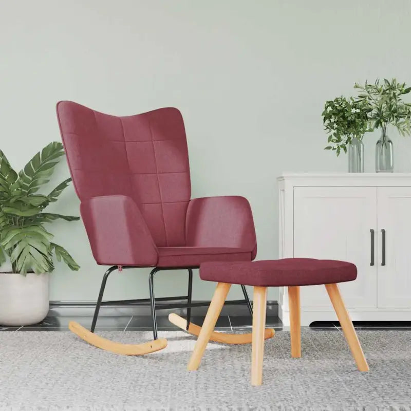 Elegante Schommelstoel met Blokpatroon voor een Modern Interieur - Wijnrood / 1 / Met voetensteun - Schommelstoelen