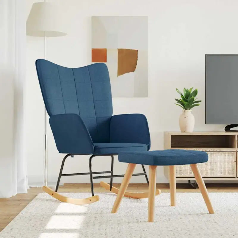 Elegante Schommelstoel met Blokpatroon voor een Modern Interieur - Blauw / 1 / Met voetensteun - Schommelstoelen