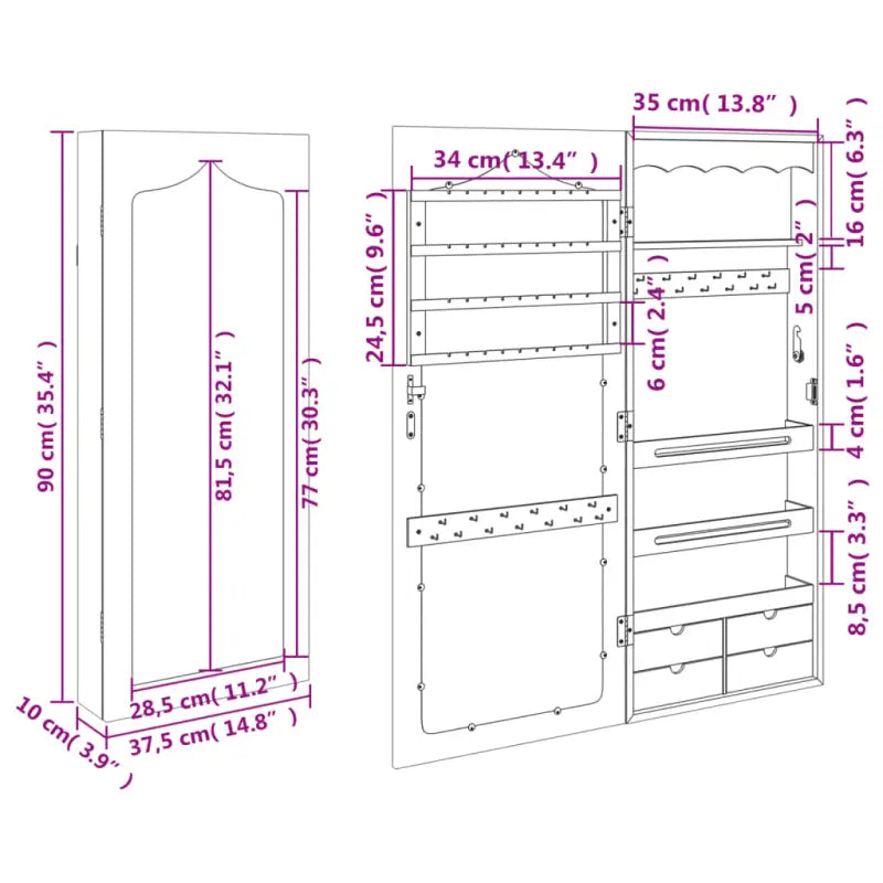 Elegante sieradenkast met spiegel en bewerkt hout - Spiegels