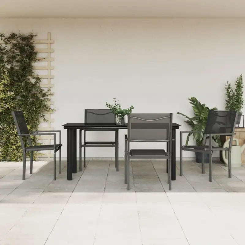 Elegante tuinset met gehard glas en gepoedercoat staal - 160 cm tafellengte - Tuinsets