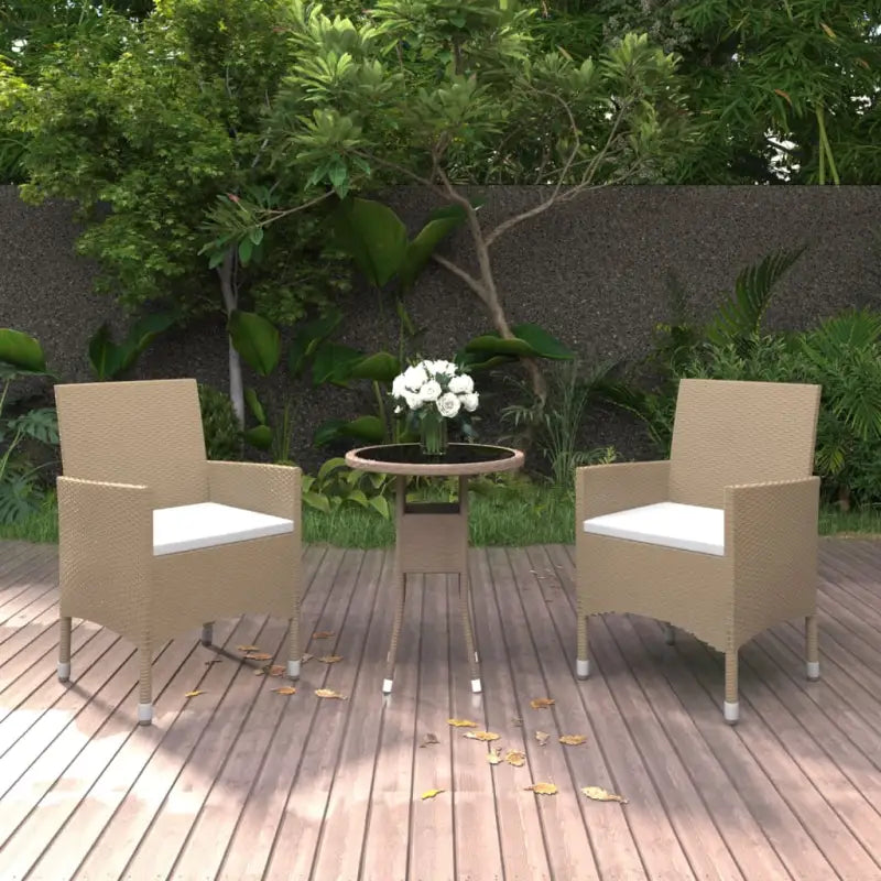 Elegante tuinset met poly rattan en gehard glas voor tuin en terras - Beige - Tuinsets