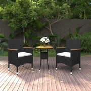 Elegante tuinset met poly rattan en massief acaciahout afmetingen - Zwart - Tuinsets
