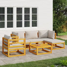 Elegante tuinset van massief acaciahout met comfortabele afmetingen rugkussen - Lichtgrijs / 2x corner + middle + chair