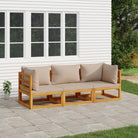 Elegante tuinset van massief acaciahout met comfortabele afmetingen rugkussen - Taupe / 2x hoek + midden - Tuinsets