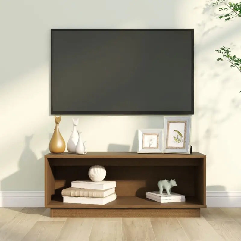 Elegante tv meubel van massief grenenhout met strakke lijnen - Honingbruin / 1 - Tv-meubels