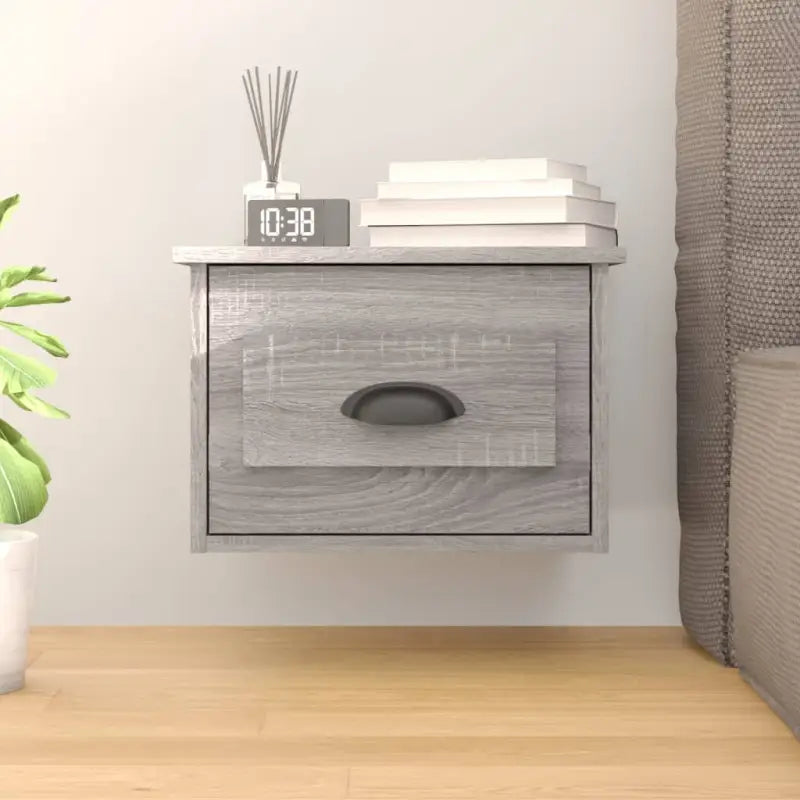 Elegante wandgemonteerde nachtkastje in grijs sonoma eiken design - Nachtkastjes