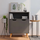 Ervaar elegantie met een dressoir van hoogglans wit en bewerkt hout - Grijs / 1 - Dressoirs & buffetkasten