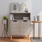 Ervaar elegantie met een dressoir van hoogglans wit en bewerkt hout - Betongrijs / 1 - Dressoirs & buffetkasten