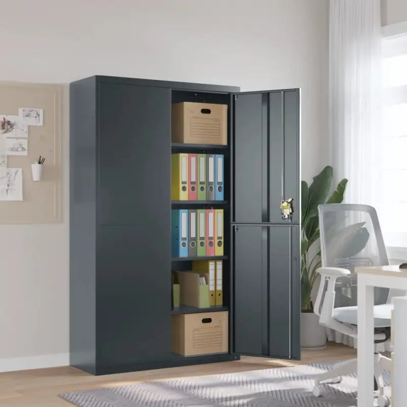 Extra brede archiefkast met verstelbare schappen in gepoedercoat staal - Antraciet / 1 - Archiefkasten