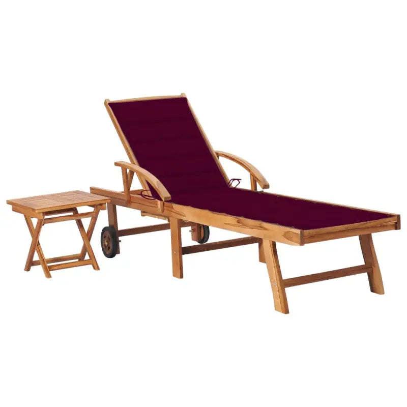 Fijn geschuurde houten ligstoel met rustieke uitstraling voor buiten - Wijnrood / 1 / Met tafel - Ligstoelen