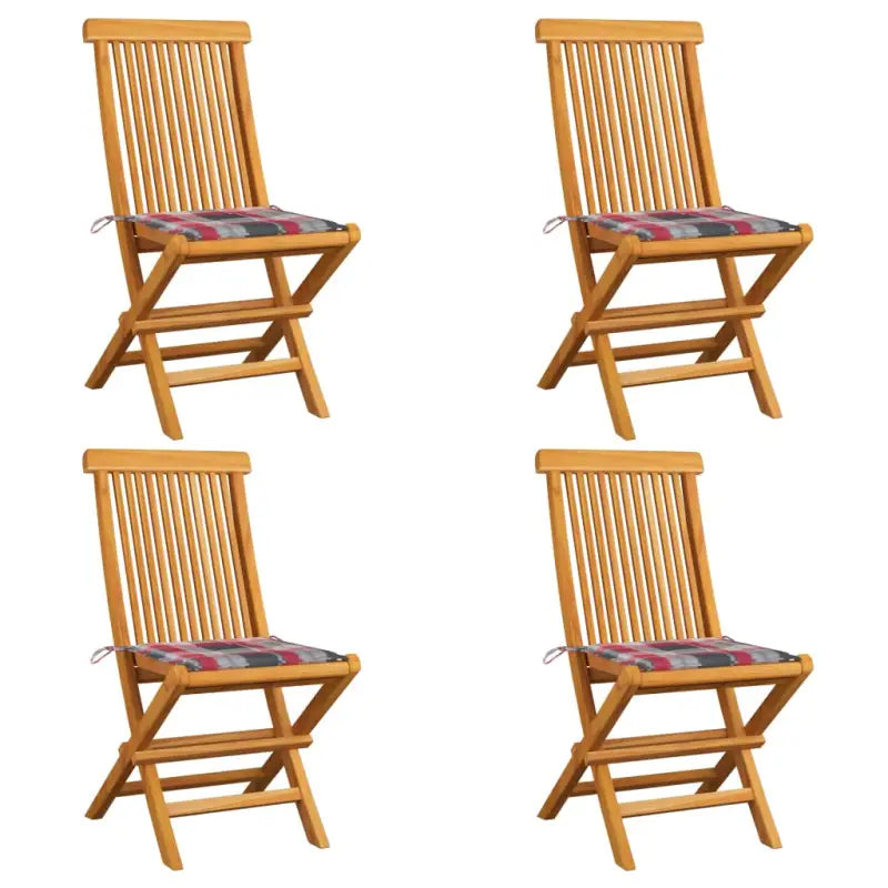 Fijn geschuurde inklapbare houten tuinstoelen met elegant ontwerp - Rood ruitpatroon / 4 - Tuinstoelen
