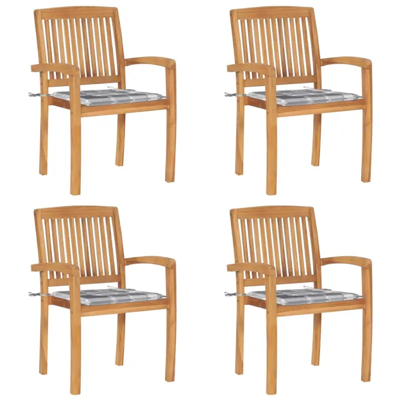 Fijn geschuurde teakhouten tuinstoelen met vintage uitstraling - Grijs ruitpatroon / 4 - Tuinstoelen