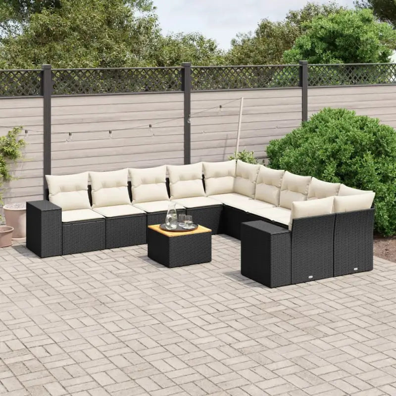 Gepersonaliseerde tuinsets met beige materiaal en gepoedercoat staal - Zwart en crème / table + 2x corner + 6x middler