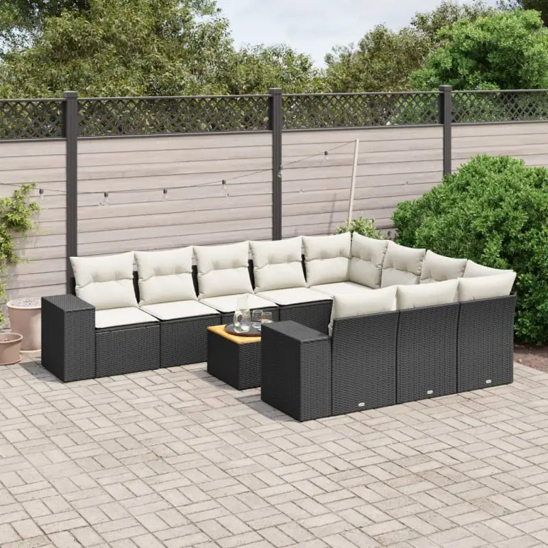 Gepersonaliseerde tuinsets met beige materiaal en gepoedercoat staal - Zwart en crème / 6x midden + 2x hoek + Tafel