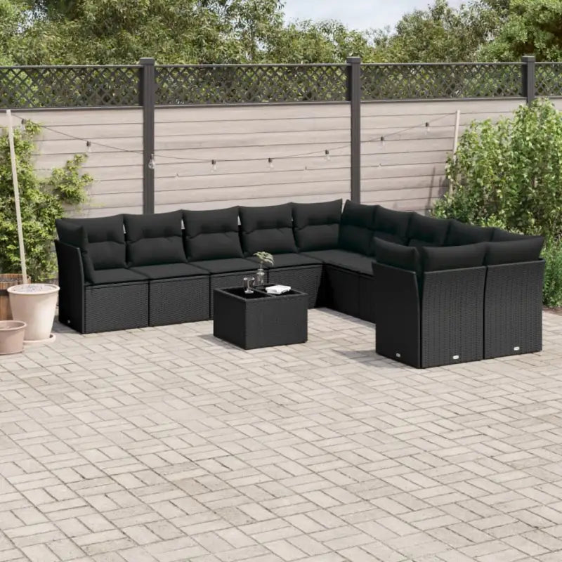 Gepoedercoat staal Lounge Set met poly rattan voor comfortabele zitervaring - Zwart / Met tafel - Tuinsets