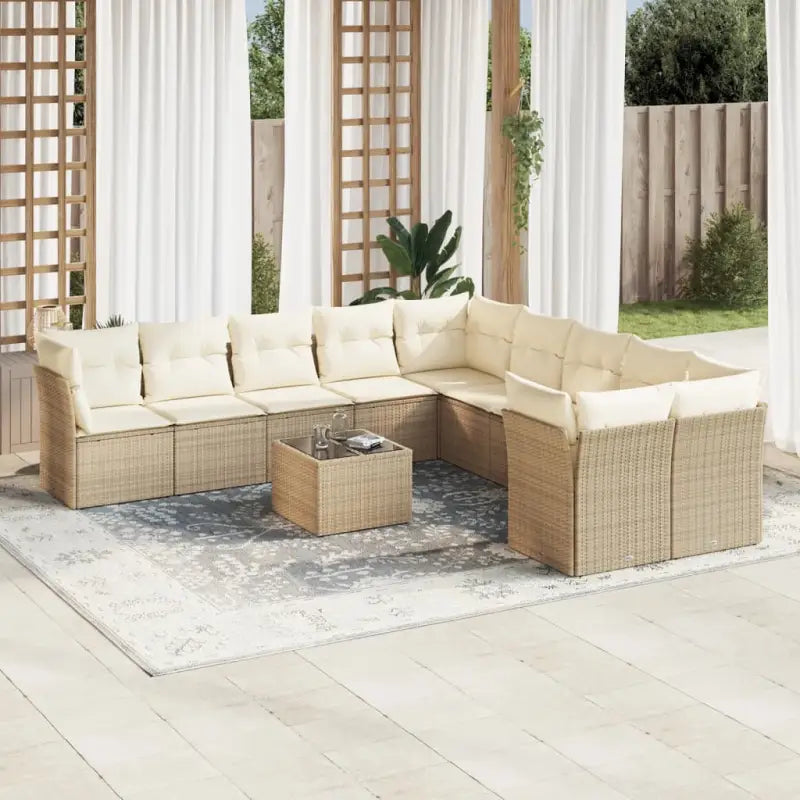 Gepoedercoat staal Lounge Set met poly rattan voor comfortabele zitervaring - beige en crèmekleurig / Met tafel