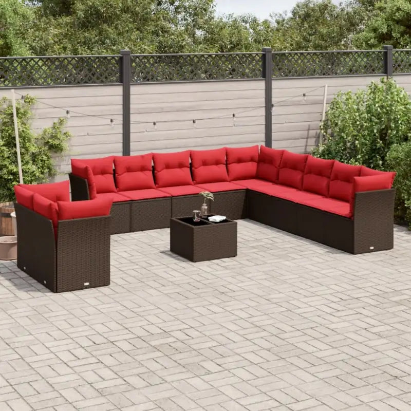 Gepoedercoat Staal Loungeset met Poly Rattan en Waterdichte Tas - Bruin en rood / Met tafel - Tuinsets