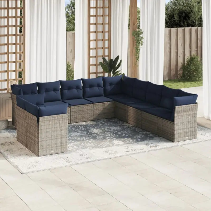 Gepoedercoat Staal Loungeset met Poly Rattan en Waterdichte Tas - Grijs en blauw / Zonder tafel - Tuinsets