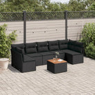 Gepoedercoat staal loungeset met poly rattan voor buitenplezier - Zwart / 2x corner + table + 5x middle - Tuinsets