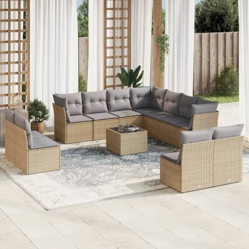 Gepoedercoat staal loungeset met poly rattan voor comfortabele zitervaring - Beige en grijs / Met tafel - Tuinsets