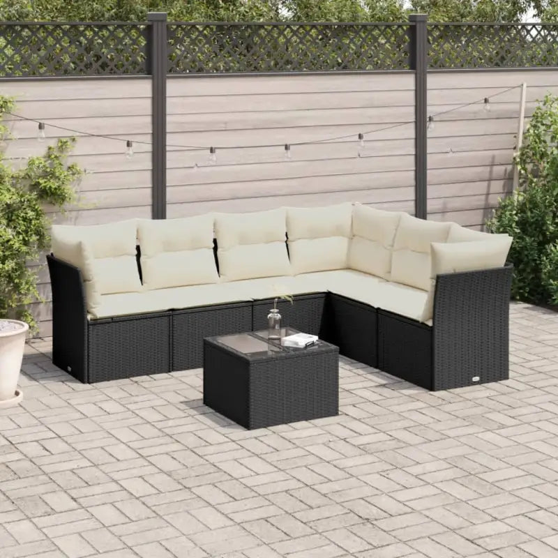Gepoedercoat staal loungeset met poly rattan voor comfortabele zitervaring - Zwart en crème / Met tafel - Tuinsets