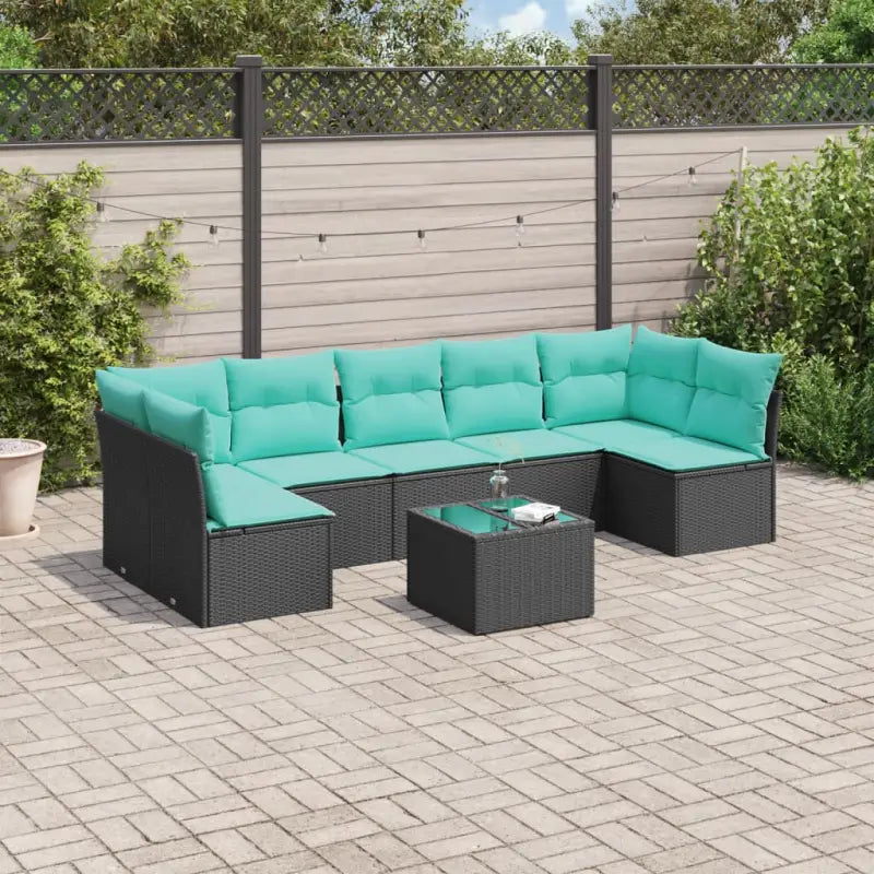 Gepoedercoat staal loungeset met poly rattan voor een comfortabele zitervaring - Zwart en blauw / Met tafel - Tuinsets