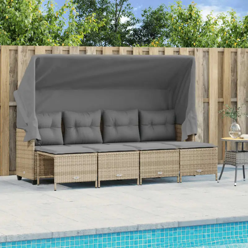 Gepoedercoat staal tuinset met poly rattan en uitschuifbare luifel - Beige en grijs / met luifel - Tuinsets