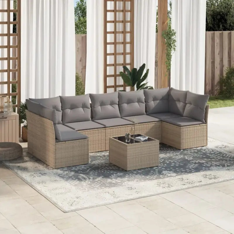 Gepoedercoat staal tuinset met poly rattan voor een comfortabele zitervaring - Beige en grijs / Met tafel - Tuinsets