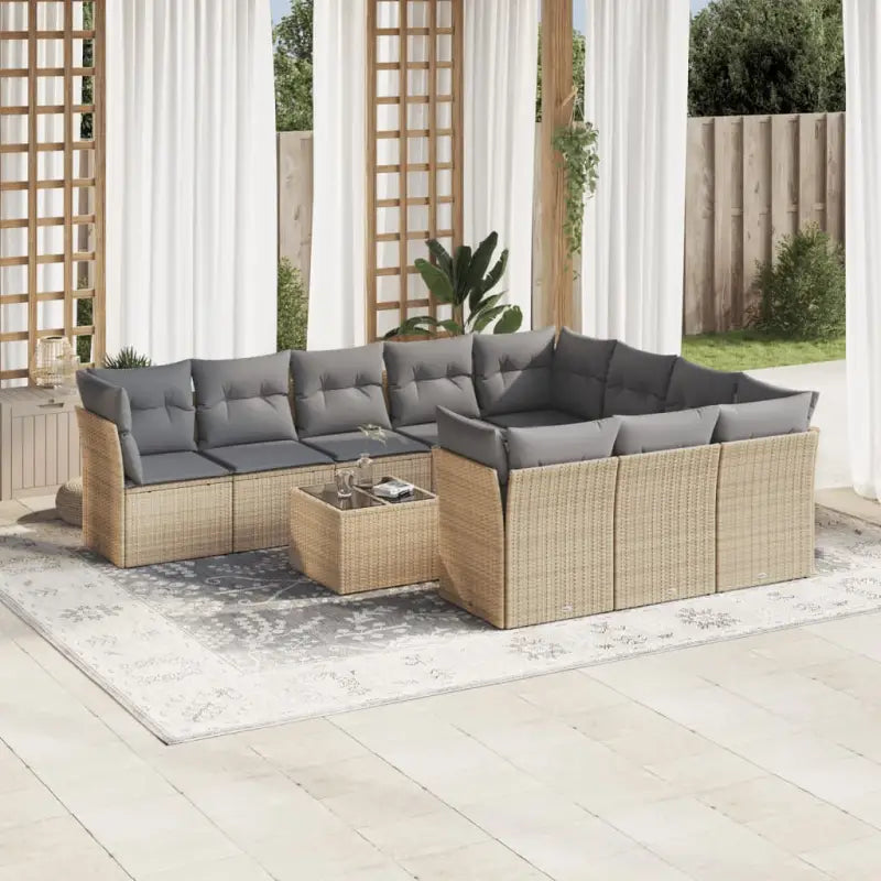 Gepoedercoat staal tuinset met poly rattan voor een comfortabele zitervaring - Beige en grijs / Met tafel - Tuinsets