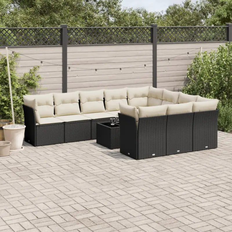 Gepoedercoat staal tuinset met poly rattan voor een comfortabele zitervaring - Zwart en crème / Met tafel - Tuinsets
