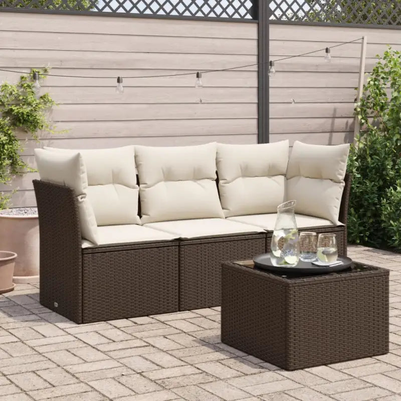 Gepoedercoat staal tuinset met poly rattan voor een comfortabele zitervaring - Bruin en crème / Met tafel - Tuinsets
