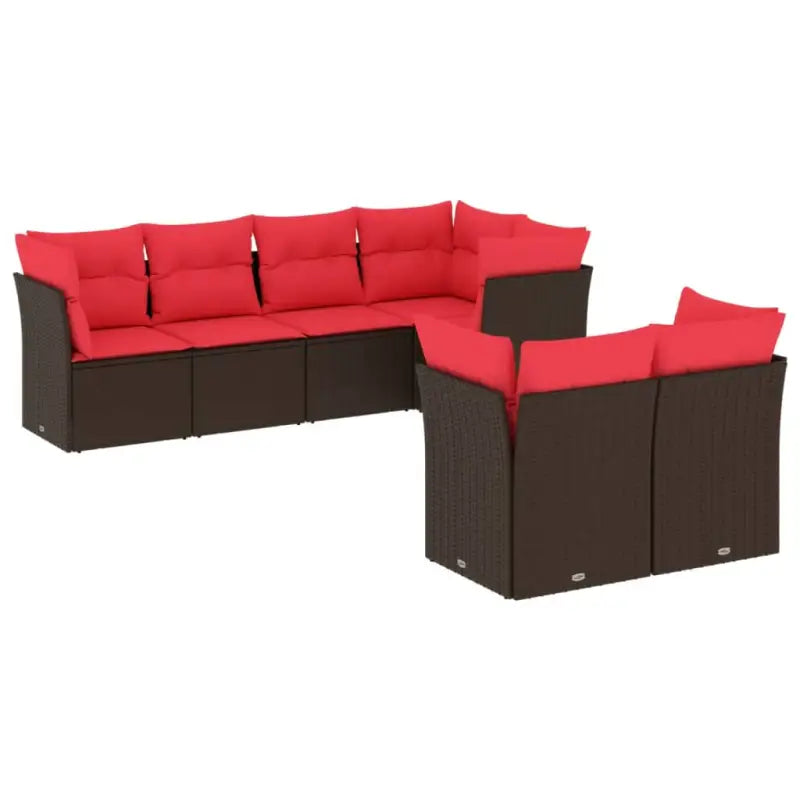Gepolijst stalen loungeset met poly rattan voor comfortabele zitervaring - Bruin en rood - Tuinsets