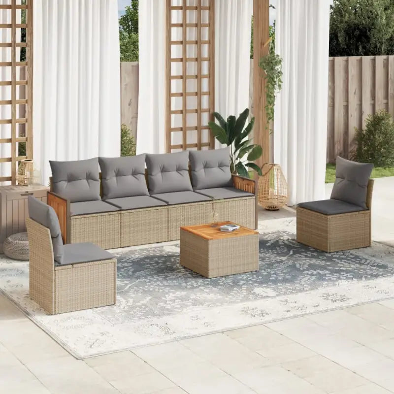 Gepolijst tuinset van poly rattan met comfortabele zitervaring en afmetingen - Beige en grijs / Met tafel - Tuinsets