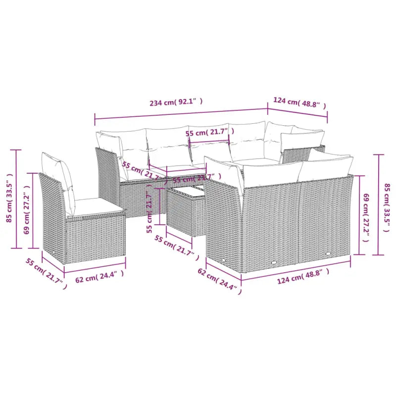 Gepolijste loungeset met poly rattan en beige materiaal voor buitengebruik - Tuinsets