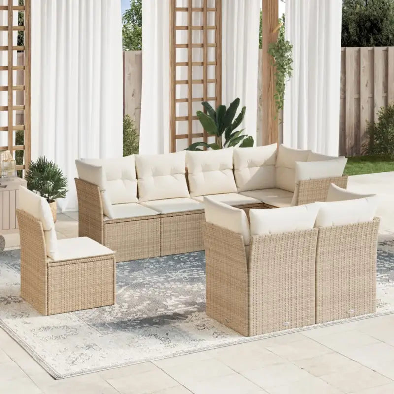 Gepolijste loungeset met poly rattan en beige materiaal voor buitengebruik - beige en crèmekleurig / Zonder tafel