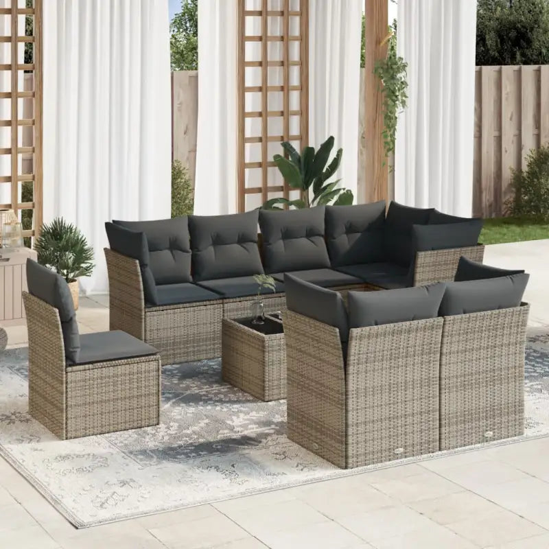 Gepolijste loungeset met poly rattan en beige materiaal voor buitengebruik - Grijs / Met tafel - Tuinsets